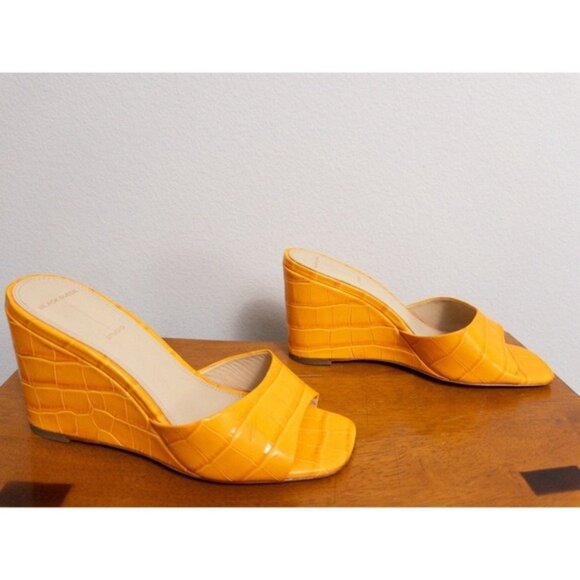 NEW Black Suede Studio Paloma Leather Wedge Heel 38 Bright Marigold Sandal Croc - Picture 5 of 9